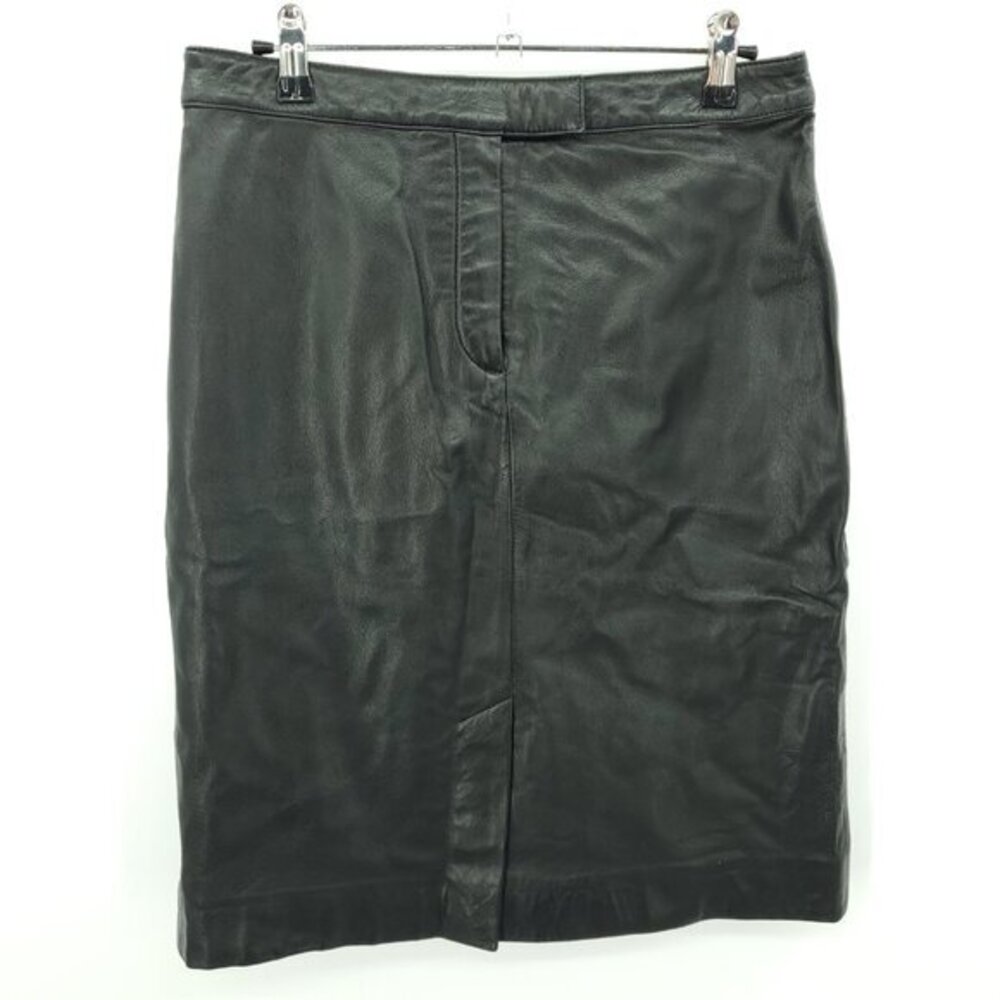 VTG 2000 Tommy Hilfiger Leather Double Slit Pencil Skirt L Black